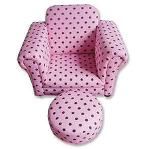 Kid's Maya Dot Club Chair with Matching Ottoman - Pink