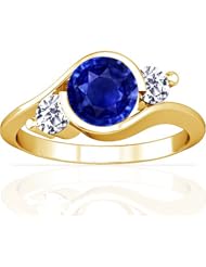 14K Yellow Gold Round Cut Blue Sapphire Three Stone Ring