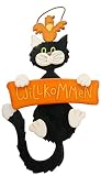 Hängedekoration mit Katze - Fenster- und Türdekoration - Türschild Katze Willkommen - Katze mit Willkommensschild - Holz Handarbeit von TALVEL (Orange)