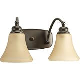 Progress Lighting P2909-20 2-Light Wall Bracket with Modern Trumpet Glass Shades In A Soft Etched Tea-Stained Finish, Antique Bronze