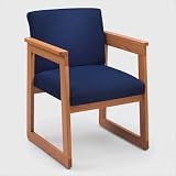 Classic Series Tapered Arm Chair with Sled Base Finish: Natural, Material: Transport Navy Fabric
