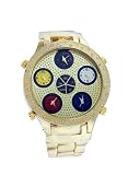 Geneva Elite #2807G Men's Jumbo 5 Time Zone Iced Out Watch