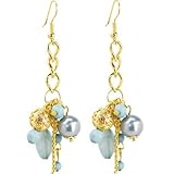 Gold Chain Link BLUE PEARL DRAMA Dangle Earrings