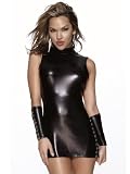Sexy Black Mock Neck Mini Dress Wet Look Dominatrix Fetish Womens Lingerie