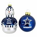 Dallas Cowboys Snowman and Ball Mini Blown Glass Ornaments
