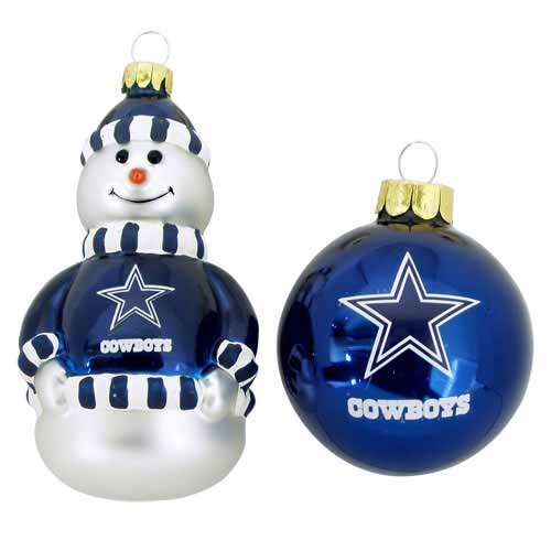 NFL Dallas Cowboys Snowman and Ball Mini Blown Glass Ornaments