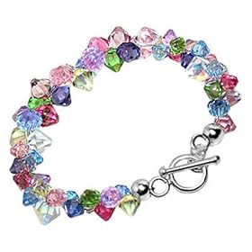 Multi Color Swarovski Crystal Sterling Silver 7.5 Bracelet With Toggle Clasp