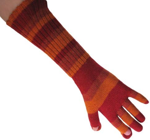 Extra Long Cozy Texting Gloves by Twitten (Orange/Red Stripe)