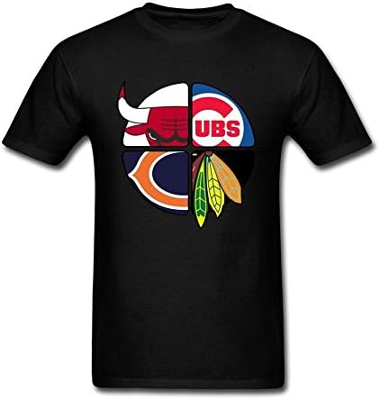 QITO Men Chicago Bulls Cubs Bears Blackhawks T Shirts Black XL