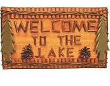 Hand-Crafted Welcome To The Lake Welcome Sign Plaque With Green Pine Trees And A Natural Wood Log Twig Look (Made Of Wood) 18