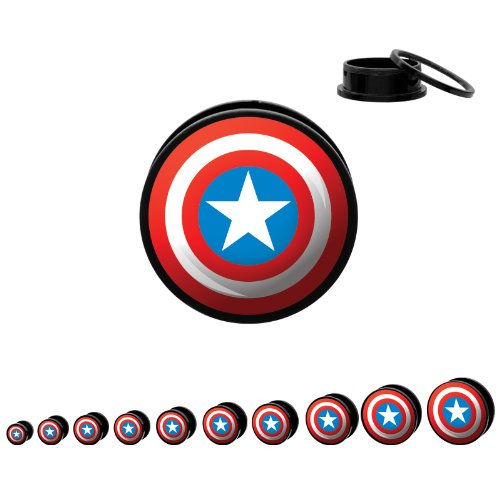  Marvel Comics Captain America Threaded Acrylic Plugs - 1 pair