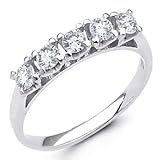 14K White Gold 5 Stone Round-cut Diamond Ladies Women Cut Wedding Anniversary Ring Band (0.58 CTW., G-H Color, SI1-2 Clarity)