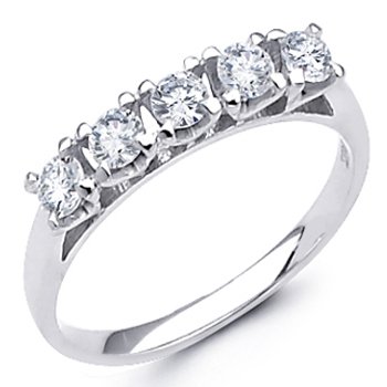 14K White Gold 5 Stone Round-cut Diamond Ladies Women Cut Wedding Anniversary Ring Band (0.58 CTW., G-H Color, SI1-2 Clarity)