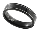 Stainless Steel High Polish Flat Black Band with Two Silver Stripes