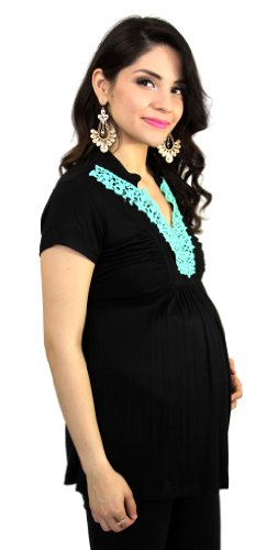 Blue Turquoise Embroidery Black