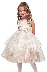 Girls Illusion   Satin/Tulle Sleeveless Flower-Girl Dress  With Rhinestones and Pearls