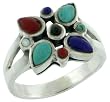 5/8" (16mm) wide Sterling Silver Ring with Multi Color Synthetic Stones