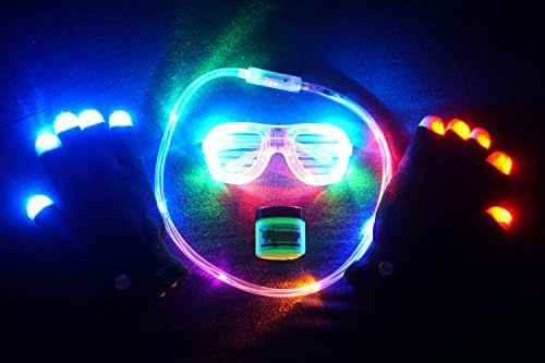 The Ultimate Party Pack (LED Gloves, LED Necklace, LED Slotted Shades, Green Glow Paint) Light Shows, Raves, Concerts, Disco, Festival, Party Favors