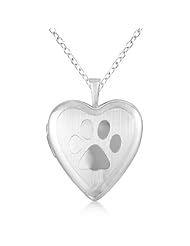 Doggy Paw Design Heart Shaped Photo Locket Necklace Sterling Silver