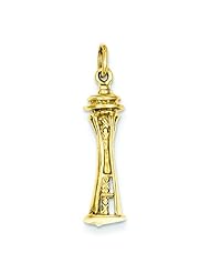 14K Yellow Gold 3D Seattle Tower Charm Space Needle