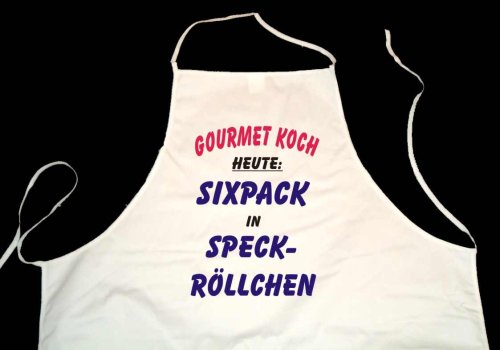 SIXPACK IN SPECKRÖLLCHEN; Grill Schürze, weiß