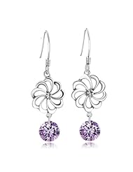 Honeystore Girls Swiss Diamond 925 Sterling Silver White Gold Plated Fish Hook Dangles Color White Purple Weight 2.5 g