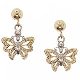 New Two-Tone Gold 14K Butterfly Dangle Earrings