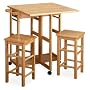 Breakfast Bar Cart Set with Drop-Leaf Table and 2 Stools
