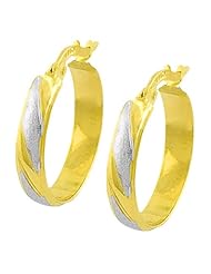 14 Karat Two-tone Gold 3x17-mm Polished/ Satin Hoop Earrings