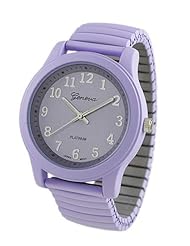 Geneva Platinum Ladies Stretch Band Large Number Watch-Purple