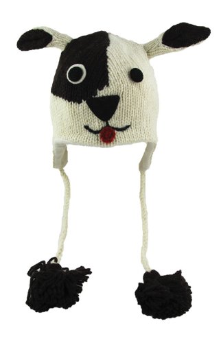 DeLux Crazy Puppy Face Wool Pilot Animal Cap/Hat with Ear Flaps and Poms