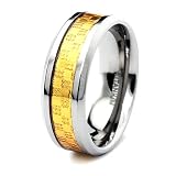 8mm Gold Carbon Fiber Inlaid Polished Titanium Ring (Sizes 6-12)