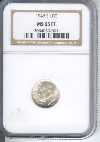 1946-S ROOSEVELT SILVER DIME UNCIR. MS65 FT