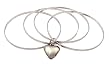 Bracelet - B223 - 4-Pc Bangle Set + Heart Charm (70mm) ~ Smooth Silver Tone Metal