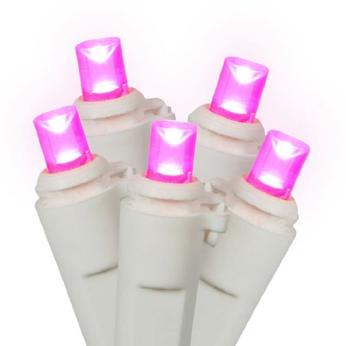 Set of 20 Battery Operated Pink LED Wide Angle Christmas Lights White Wire