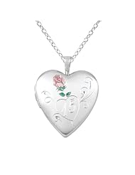 Sterling silver Heart Shaped Locket w/ Rose "15" Necklace