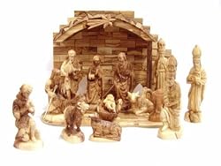 Large Olive Wood Nativity Set - Hand-carved