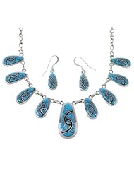 Turquoise Jewelry Sterling Silver Link Necklace Earrings Set RS53393