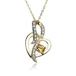 18k Yellow Gold Plated Sterling Silver Citrine and Diamond Heart Pendant, 18"
