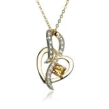 18k Yellow Gold Plated Sterling Silver Citrine and Diamond Heart Pendant, 18"