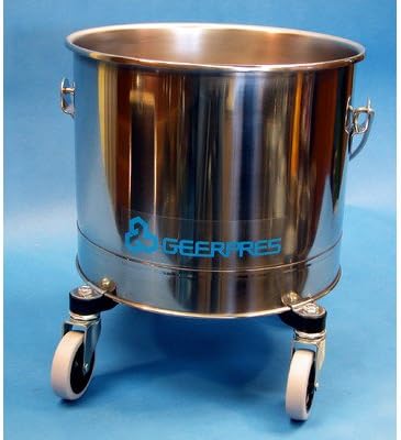 Geerpres 2211 Heavy Duty Stainless Steel 304 Round Bucket On 2" Casters, 12-3/4" Diameter x 13" Height, 5 gallon Capacity