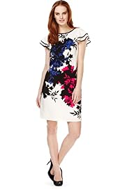 Slash Neck Floral A-Line Dress