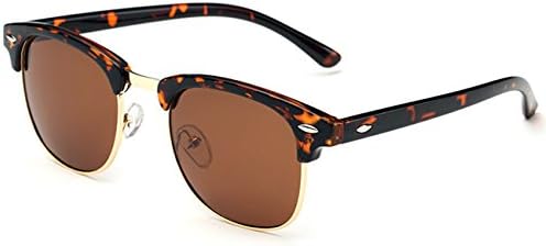 Men's Polarized Classic Half Frame Wayfarer Sunglasses with Metal Rivets Brown