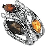 14K White Gold Smoky Quartz, Citrine & Diamond Ring
