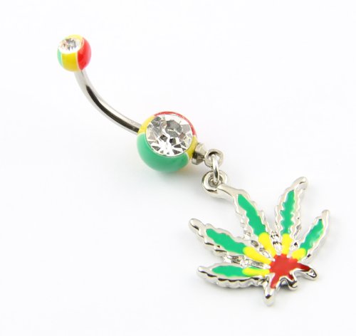 Belly Ring Pot Leaf Dangle 14G Belly Piercing 1.6mm Belly Button Navel with Surgical Steel Bar 14 Gauge 7/16