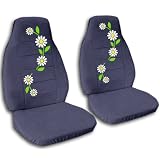 2 Blue grey seat covers with Daisies for a 2012 Nissan Sentra. Side airbag friendly. by Designcovers