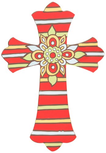Glory Haus Striped with Flower Wood Cross Wall Decor, 8 by 11.5-Inch Glory Haus Striped with Flower Wood Cross Wall Decor, 8 by 11.5-Inch