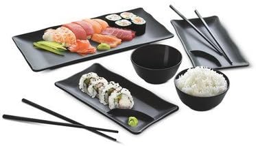 Asian Sushi Serving Set with Serving Tray Sushi Plates Rice/Soup Bowl &amp; Chop Sticks with Holders