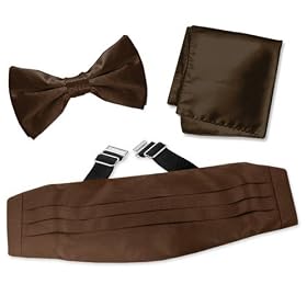 Chestnut Pretied Bow Tie by Elite Solid brown silk cummerbund sets