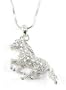 Beautiful Horse Run Ice Crystal Charm Necklace Silver Tone